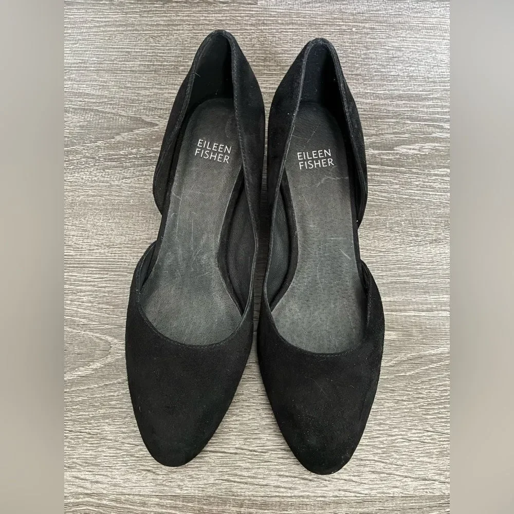 Eileen Fisher Lily half d'Orsay wedge pump slip on black suede Sz 7
